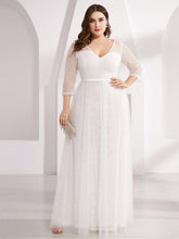 Load image into Gallery viewer, COLOR=White | Women&#39;S V-Neck 3/4 Sleeve Lace Wedding Dress-White 9