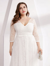 Load image into Gallery viewer, COLOR=White | Women&#39;S V-Neck 3/4 Sleeve Lace Wedding Dress-White 10