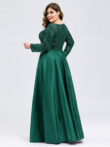 Color=Dark Green | Elegant V-Neck Sequin Plus Size Evening Dress-Dark Green 2