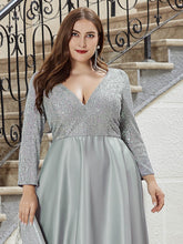 Load image into Gallery viewer, Color=Grey | Elegant V-Neck Sequin Plus Size Evening Dress-Grey 5