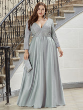 Load image into Gallery viewer, Color=Grey | Elegant V-Neck Sequin Plus Size Evening Dress-Grey 1