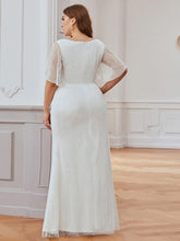 Load image into Gallery viewer, Color=Cream | Deep V Neck Shiny Fishtail Evening Dress With Flutter Sleeves-Cream 7