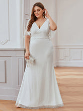 Load image into Gallery viewer, Color=Cream | Plus Size Deep V Neck Shiny Fishtail Evening Dresses-Cream 3