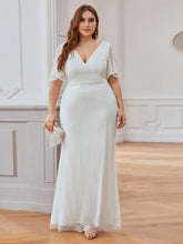 Load image into Gallery viewer, Color=Cream | Plus Size Deep V Neck Shiny Fishtail Evening Dresses-Cream 1