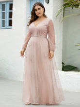 Load image into Gallery viewer, Color=Pink | Elegant Deep V-Neck Lantern Long Sleeve Dresses-Pink 7