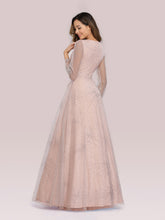 Load image into Gallery viewer, Color=Pink | Elegant Deep V-Neck Lantern Long Sleeve Dresses-Pink 2