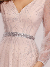 Load image into Gallery viewer, Color=Pink | Elegant Deep V-Neck Lantern Long Sleeve Dresses-Pink 5