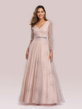 Load image into Gallery viewer, Color=Pink | Elegant Deep V-Neck Lantern Long Sleeve Dresses-Pink 1