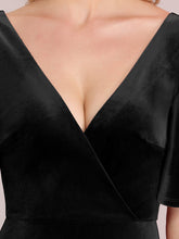 Load image into Gallery viewer, Color=Black | Elegant Double V Neck Velvet Party Dress-Black 5