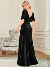 Load image into Gallery viewer, Color=Black | Elegant Double V Neck Velvet Party Dress-Black 2