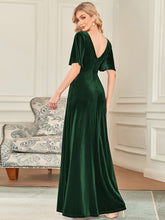 Load image into Gallery viewer, Color=Dark Green | Elegant Double V Neck Velvet Party Dress-Dark Green 2