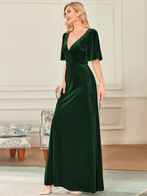Load image into Gallery viewer, Color=Dark Green | Elegant Double V Neck Velvet Party Dress-Dark Green 3