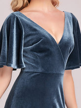 Load image into Gallery viewer, Color=Dusty Navy | Elegant Double V Neck Velvet Party Dress-Dusty Navy 5