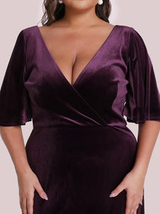Color=Dark Purple | Elegant Double V Neck Velvet Party Dress-Dark Purple 5