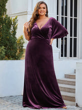 Load image into Gallery viewer, Color=Dark Purple | Elegant Double V Neck Velvet Party Dress-Dark Purple 1