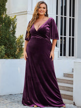 Load image into Gallery viewer, Color=Dark Purple | Elegant Double V Neck Velvet Party Dress-Dark Purple 4