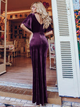 Load image into Gallery viewer, Color=Dark Purple | Elegant Double V Neck Velvet Party Dress-Dark Purple 2