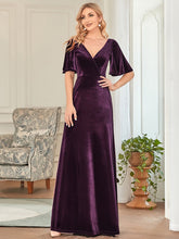 Load image into Gallery viewer, Color=Dark Purple | Elegant Double V Neck Velvet Party Dress-Dark Purple 5