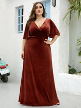 Load image into Gallery viewer, Color=Brick-red | Vintage Plus Size Floor Length Velvet Evening Dresses-Red 1