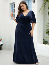 Load image into Gallery viewer, Color=Navy Blue | Elegant Double V Neck Velvet Party Dress-Navy Blue 4