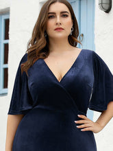 Load image into Gallery viewer, Color=Navy Blue | Elegant Double V Neck Velvet Party Dress-Navy Blue 5
