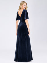 Load image into Gallery viewer, Color=Navy Blue | Elegant Double V Neck Velvet Party Dress-Navy Blue 2