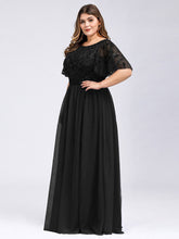 Load image into Gallery viewer, Color=Black | Sequin Print Plus Size Wholesale Evening Dresses With Cap Sleeve-Black 3