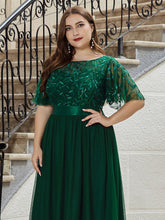 Load image into Gallery viewer, Color=Dark Green | Sequin Print Plus Size Wholesale Evening Dresses With Cap Sleeve-Dark Green 5