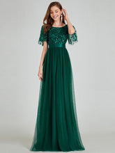 Load image into Gallery viewer, Color=Dark Green | Sequin Print Maxi Long Wholesale Evening Dresses With Cap Sleeve-Dark Green 5