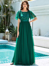 Load image into Gallery viewer, Color=Dark Green | Sequin Print Maxi Long Wholesale Evening Dresses With Cap Sleeve-Dark Green 1