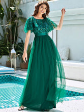 Load image into Gallery viewer, Color=Dark Green | Sequin Print Maxi Long Wholesale Evening Dresses With Cap Sleeve-Dark Green 3