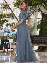 Load image into Gallery viewer, Color=Dusty Navy | Sequin Print Maxi Long Wholesale Evening Dresses with Cap Sleeve-Dusty Navy 2