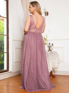 Color=Orchid | Plus Size Women'S A-Line V-Neck Floral Lace Appliques Bridesmaid Dresses Ep00930-Orchid 2