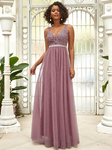 Color=Purple Orchid | Women'S A-Line V-Neck Floral Lace Appliques Bridesmaid Dress-Purple Orchid 1