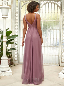 Color=Purple Orchid | Women'S A-Line V-Neck Floral Lace Appliques Bridesmaid Dress-Purple Orchid 2