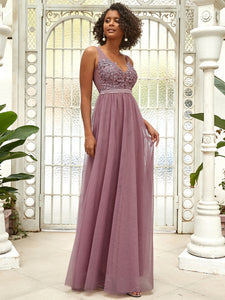 Color=Purple Orchid | Women'S A-Line V-Neck Floral Lace Appliques Bridesmaid Dress-Purple Orchid 3