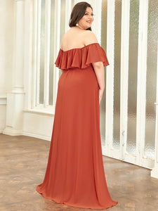 Color=Burnt orange | Plus Size Women'S A-Line Off Shoulder Ruffle Thigh Split Bridesmaid Dress-Burnt orange 2