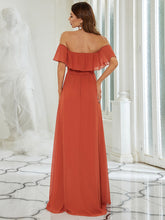 Load image into Gallery viewer, Color=Burnt Orange | A-Line Off Shoulder Ruffle Thigh Split Bridesmaid Dress-Burnt Orange 2