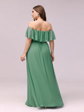 Load image into Gallery viewer, Color=Green Bean | Women&#39;S A-Line Off Shoulder Ruffle Thigh Split Bridesmaid Dress-Green Bean 2