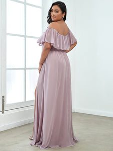 Color=Lalic | Plus Size Women'S A-Line Off Shoulder Ruffle Thigh Split Bridesmaid Dresses Ep00968-Lalic 2