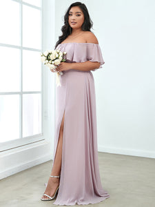 Color=Lalic | Plus Size Women'S A-Line Off Shoulder Ruffle Thigh Split Bridesmaid Dresses Ep00968-Lalic 3