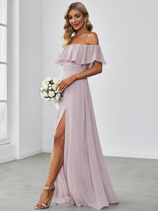 Color=Lalic | Women'S A-Line Off Shoulder Ruffle Thigh Split Bridesmaid Dress-Lalic 3