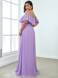 Color=Lavender | Plus Size Women'S A-Line Off Shoulder Ruffle Thigh Split Bridesmaid Dresses Ep00968-Lavender 2