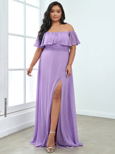 Load image into Gallery viewer, Color=Lavender | Plus Size Women&#39;S A-Line Off Shoulder Ruffle Thigh Split Bridesmaid Dresses Ep00968-Lavender 1
