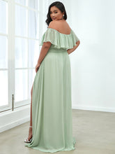 Load image into Gallery viewer, Color=Mint Green | Plus Size Women&#39;S A-Line Off Shoulder Ruffle Thigh Split Bridesmaid Dresses Ep00968-Mint Green 2