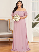 Load image into Gallery viewer, Color=Mauve | Women&#39;S A-Line Off Shoulder Ruffle Thigh Split Bridesmaid Dress-Mauve 1