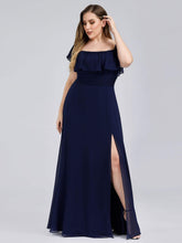 Load image into Gallery viewer, Color=Navy Blue | Plus Size Women&#39;S A-Line Off Shoulder Ruffle Thigh Split Bridesmaid Dresses Ep00968-Navy Blue 1