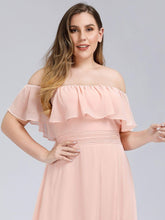 Load image into Gallery viewer, Color=Pink | Plus Size Women&#39;S A-Line Off Shoulder Ruffle Thigh Split Bridesmaid Dresses Ep00968-Pink 5
