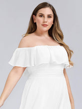 Load image into Gallery viewer, Color=White | Plus Size Women&#39;S A-Line Off Shoulder Ruffle Thigh Split Bridesmaid Dresses Ep00968-White 5