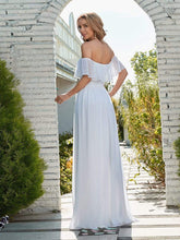 Load image into Gallery viewer, Color=White | Plain Off Shoulder Chiffon Wedding Dress With Side Split-White 2